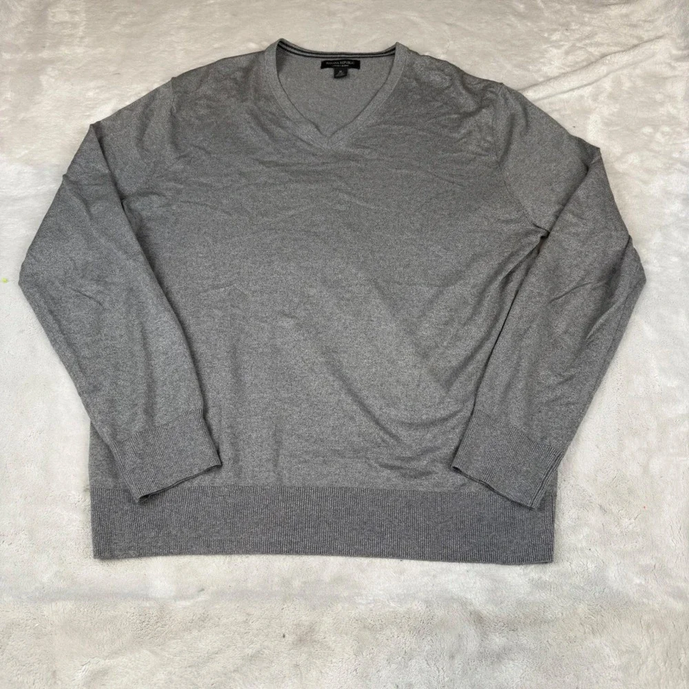 Banana Republic Luxury Blend Silk Cotton Cashmere V-Neck Sweater Mens XL‎ Grey